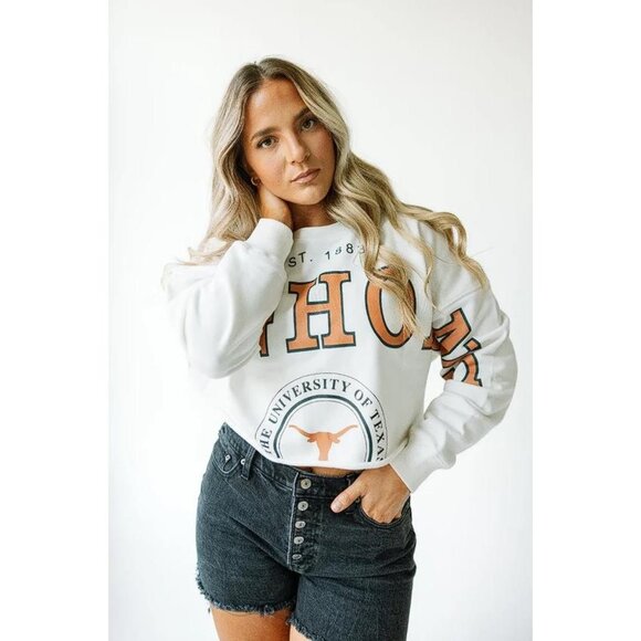 GAMEDAY SOCIAL Women's Texas Phipps Split Cropped Longsleeve Size S In White - Picture 2 of 8